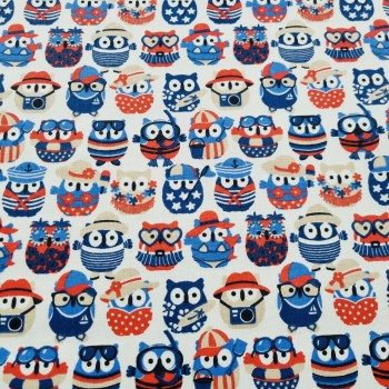 Printed cotton fabric - summer owls navy