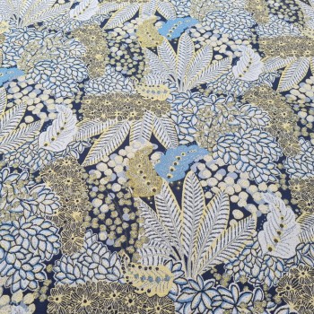 Tissu Jacquard Floral Marine